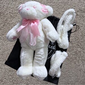 White Tormented Teddy Bear Beackpack with Pink Bows Dolls Kill Sugar Thrillz